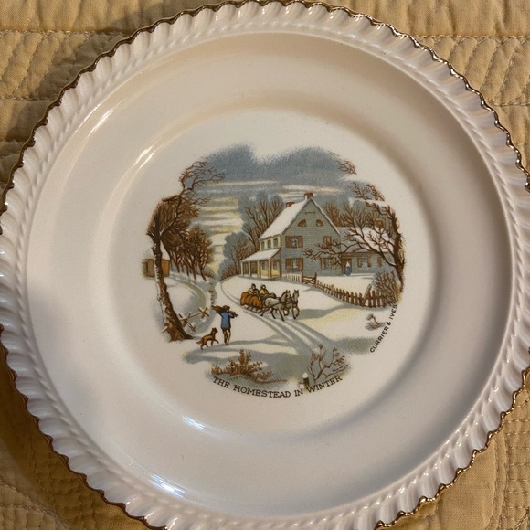 Currier & Ives Harkerware 10 1/2" Diam Serving Plate(1) , 6” Desert Plate (6) - Picture 4 of 10
